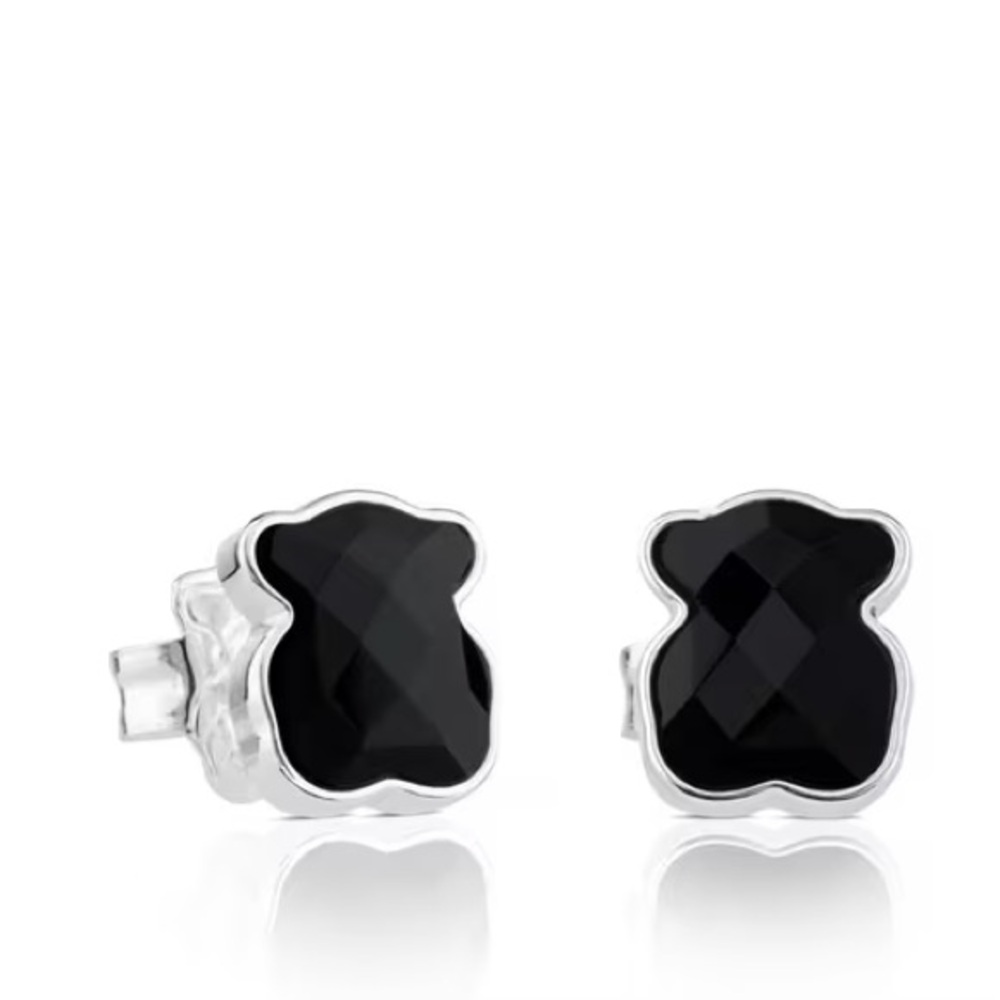 TOUS Silver Earrings with faceted onyx